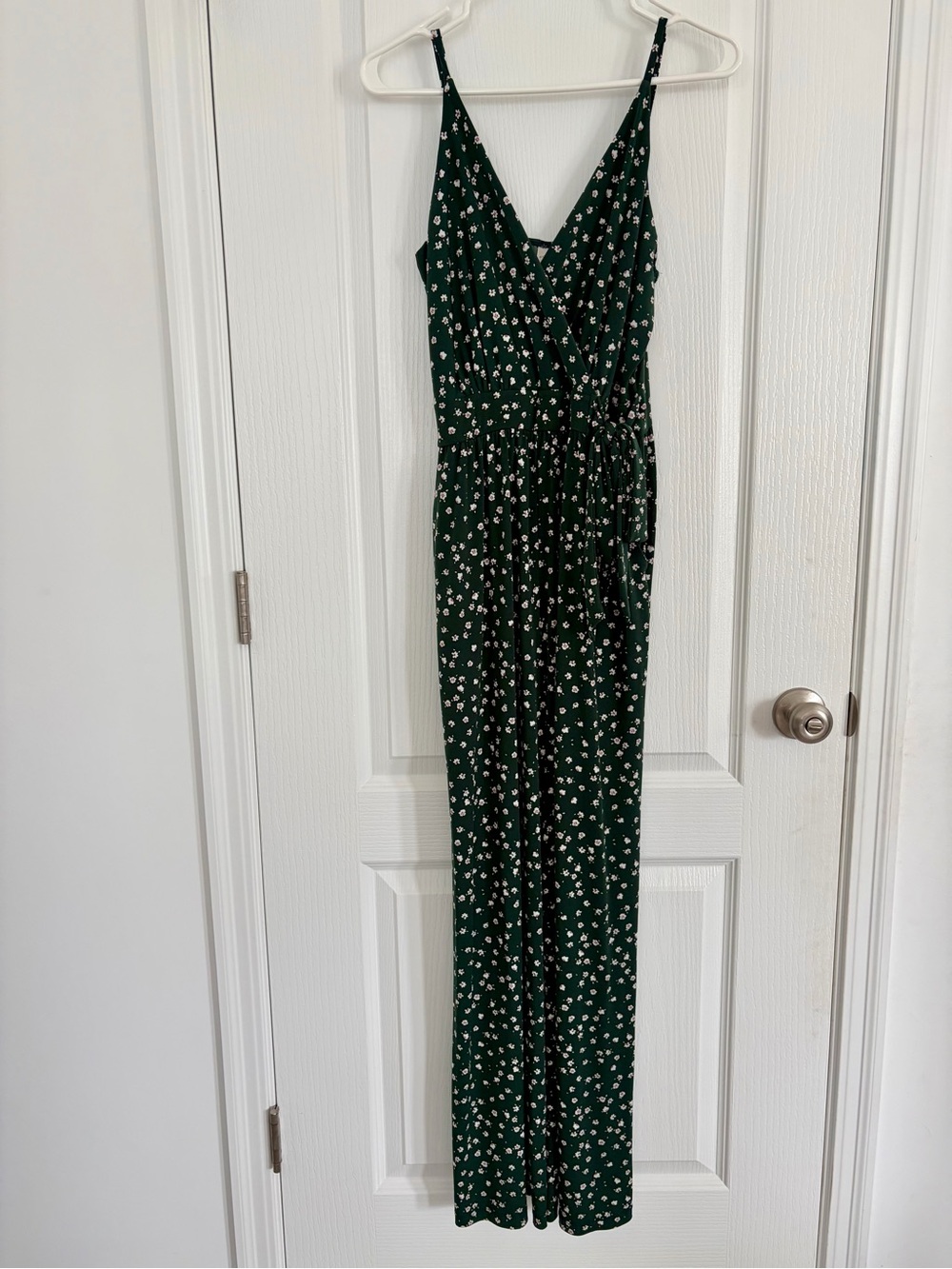 Kaileigh Dark Green Floral Jumpsuit with White Print